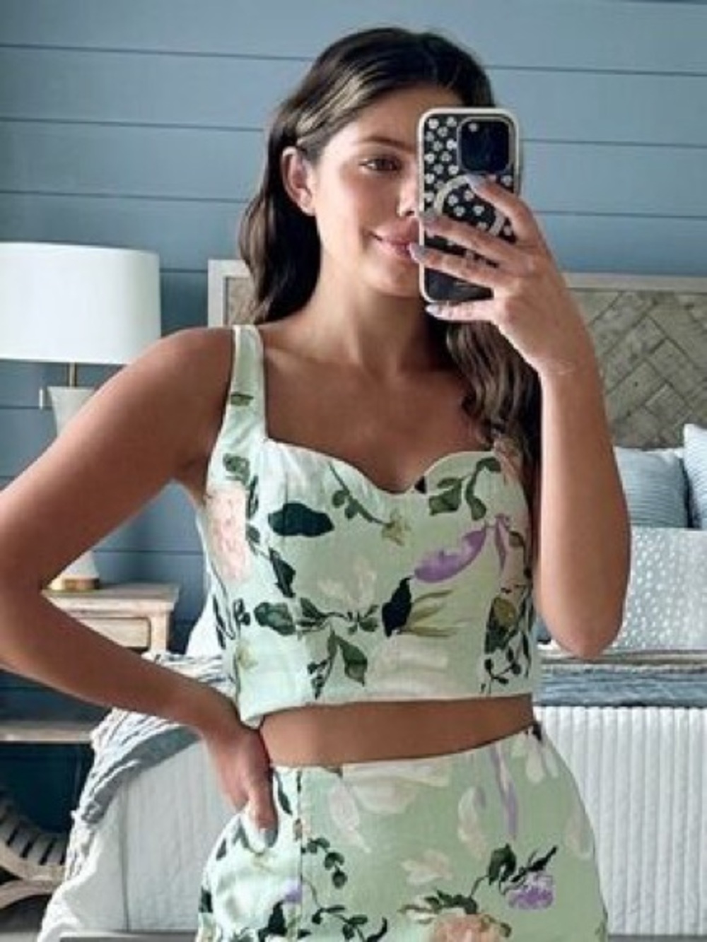 Abercrombie & Fitch Mint Floral Sweetheart Crop Top